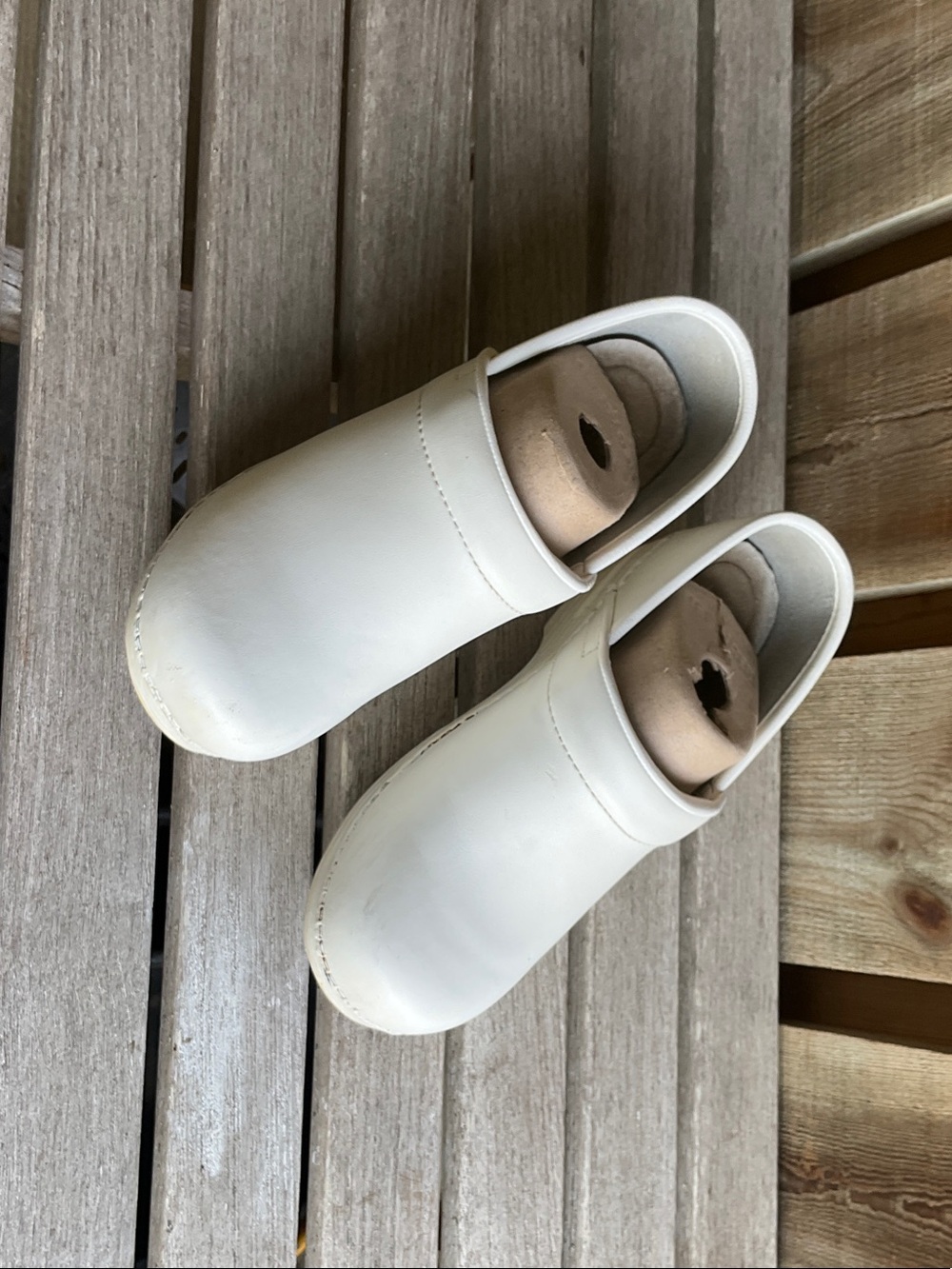 Dansko White Leather Slip-On Clogs
